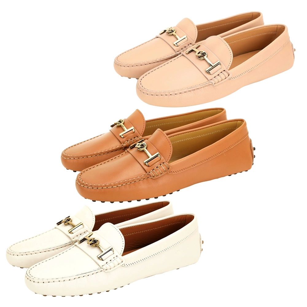 TOD S Gommino T字金屬鍊飾牛皮豆豆女鞋-3色可選