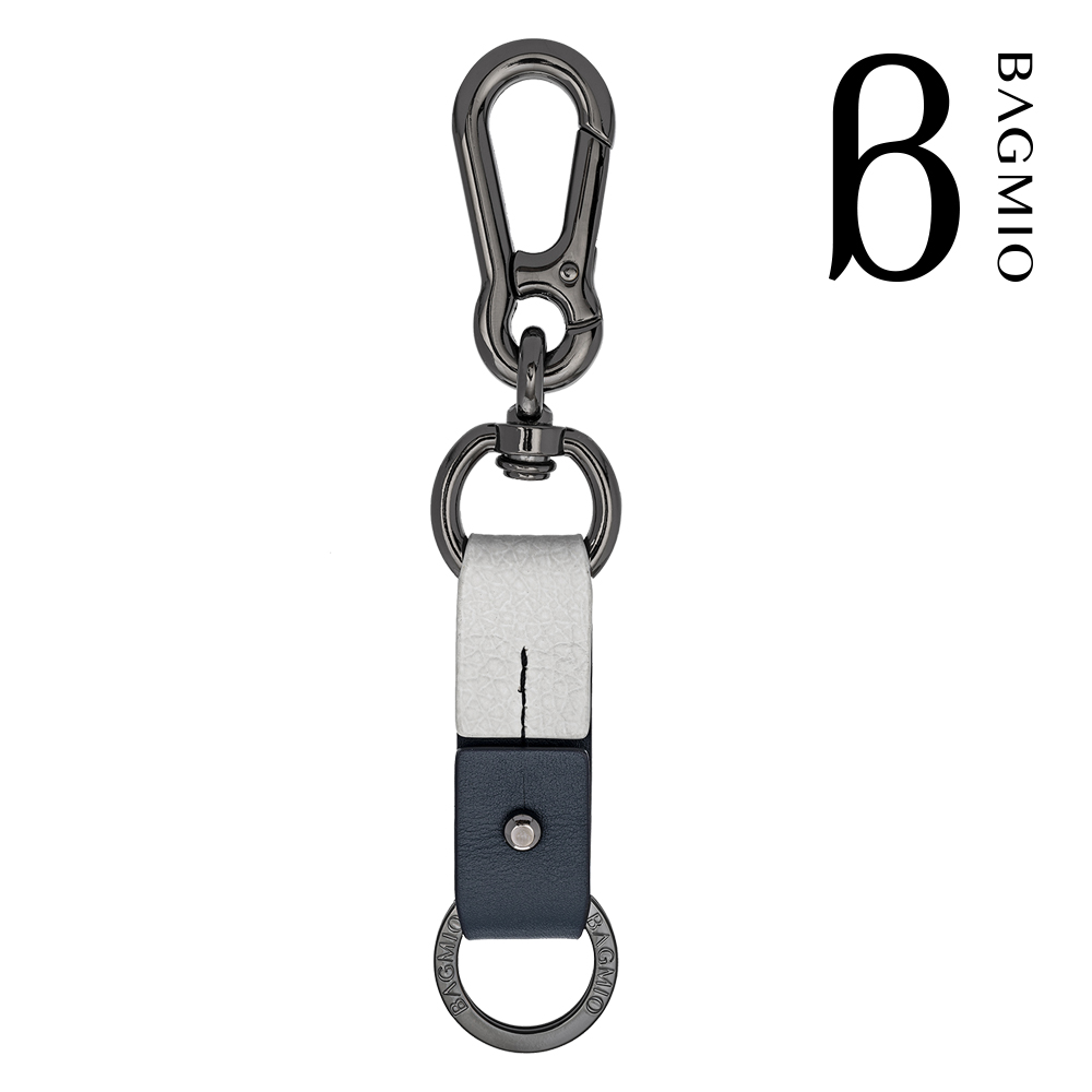 BAGMIO 雙環牛皮鑰匙圈 - 銀+藍