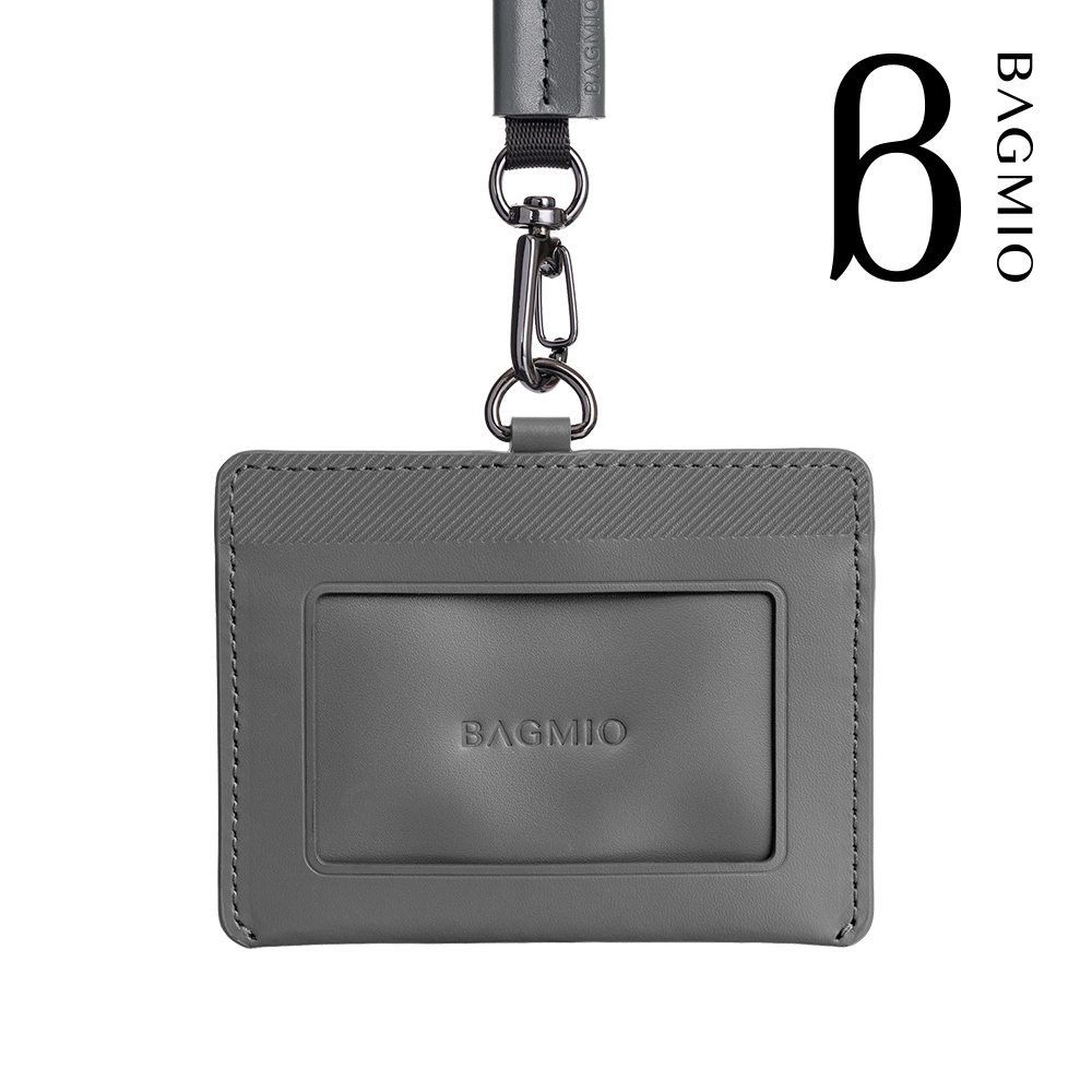 BAGMIO 牛皮橫式證件套 - 灰色 (附織帶)