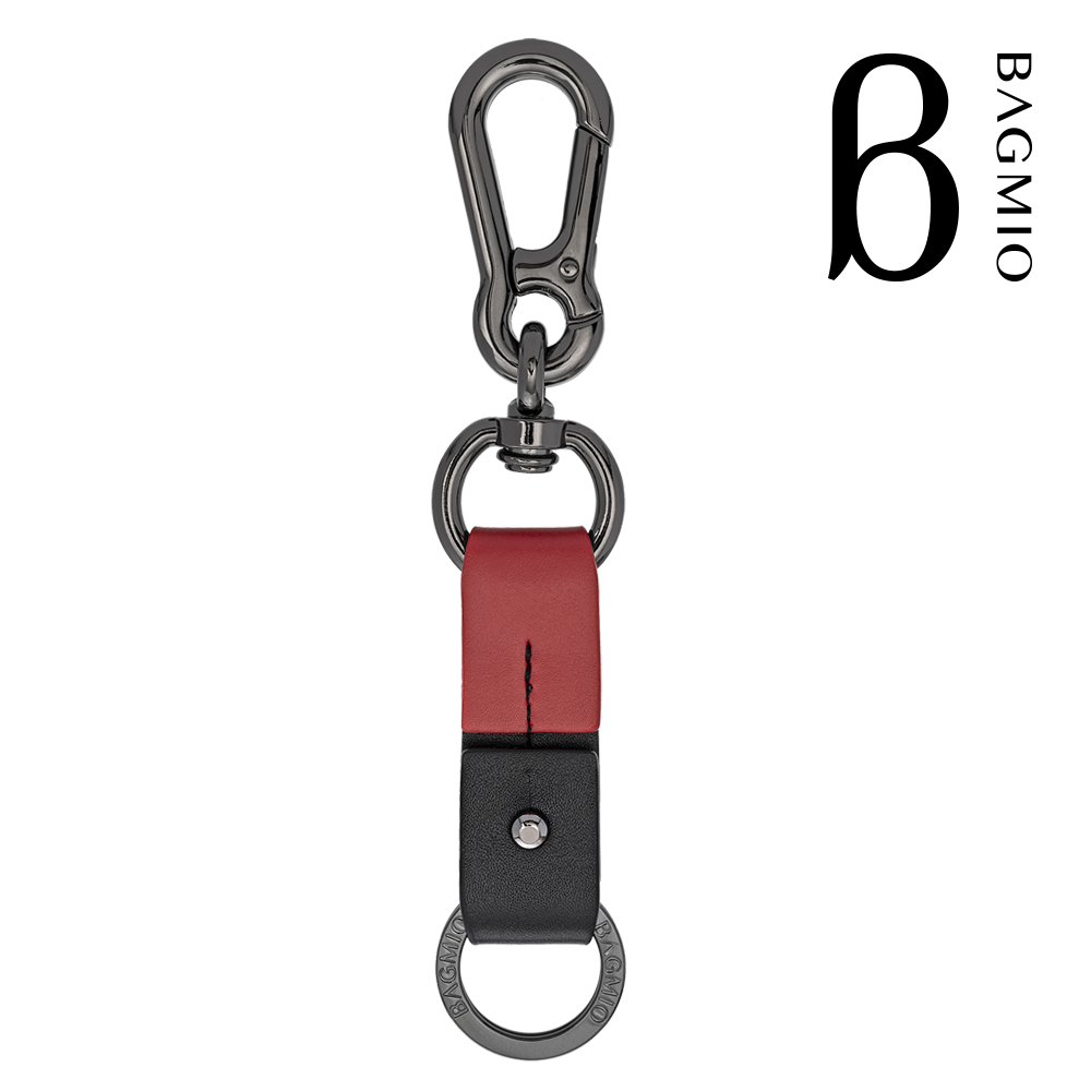 BAGMIO 雙環牛皮鑰匙圈 - 黑+紅