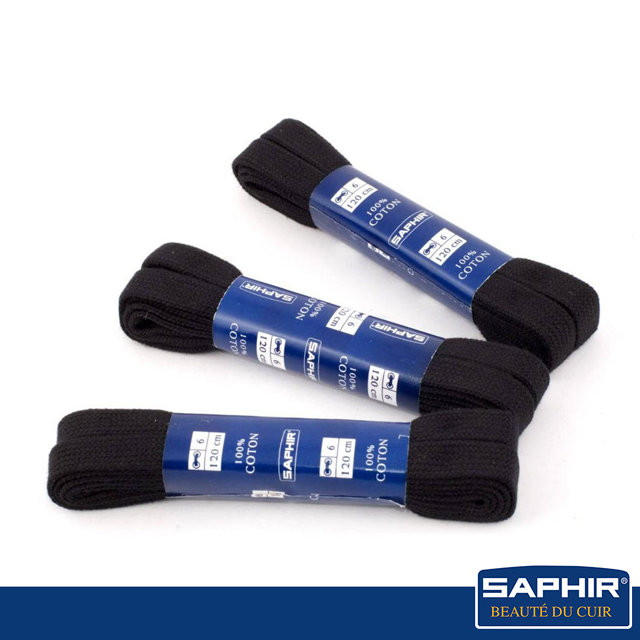 【SAPHIR莎菲爾】寬扁形10mm經典款鞋帶-180公分(8-11對孔)Wide flat black