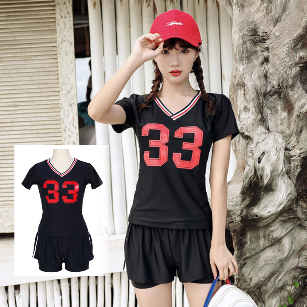 比基尼妮.字母運動二件式泳衣泳裝泳衣(M-XL)