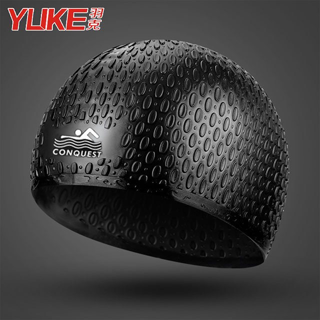 Yuke 專業彈性矽膠顆粒成人泳帽 黑