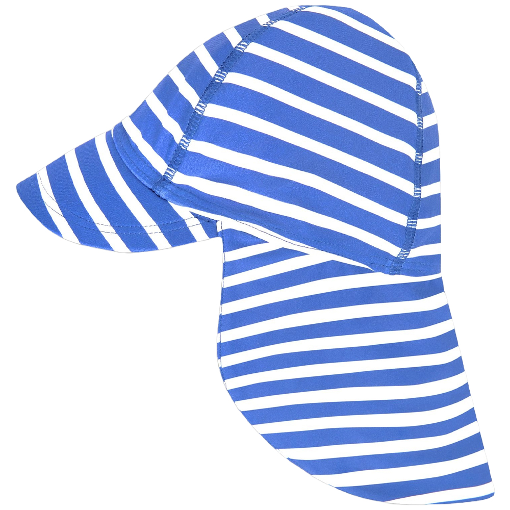 英國 JoJo Maman BeBe 嬰幼兒/兒童泳裝戲水UPF50+防曬護頸遮陽帽_藍條紋_JJH9769