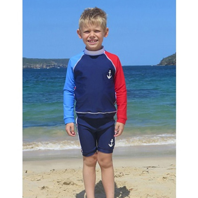 澳洲鴨嘴獸兒童泳衣 防曬長袖上衣+游泳馬褲套組 海洋系列 (小男4-8歲)