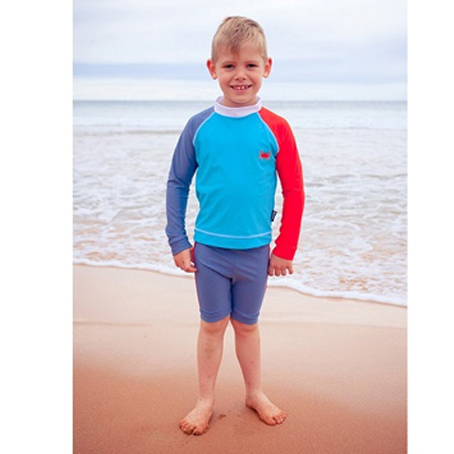 澳洲鴨嘴獸兒童泳衣 防曬長袖上衣+游泳馬褲套組 小螃蟹系列 (小男2-8歲)