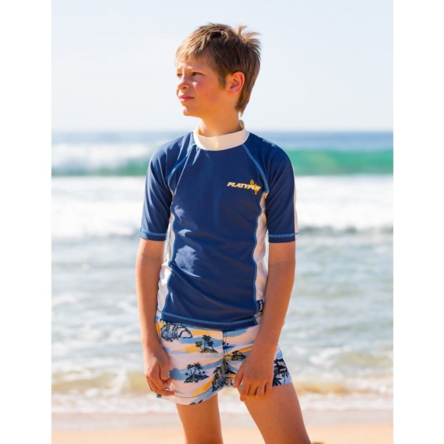 澳洲鴨嘴獸兒童泳衣 防曬短袖上衣+海灘褲套組 男童4-14歲 航海藍系列