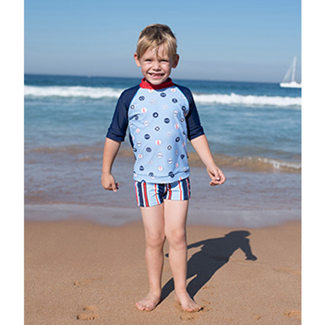 澳洲鴨嘴獸兒童泳衣 防曬短袖上衣+游泳萊卡短褲套組 海洋系列 (小男2-8歲)