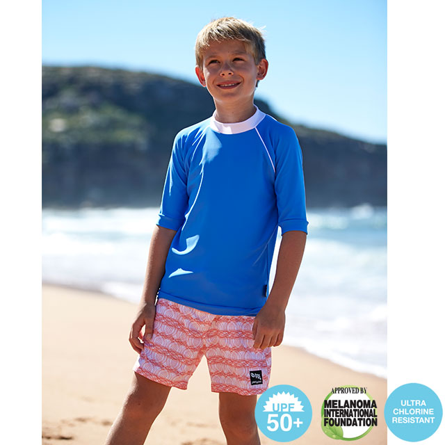 澳洲鴨嘴獸兒童泳衣 防曬短袖上衣+海灘褲套組 阿帕契系列 男童