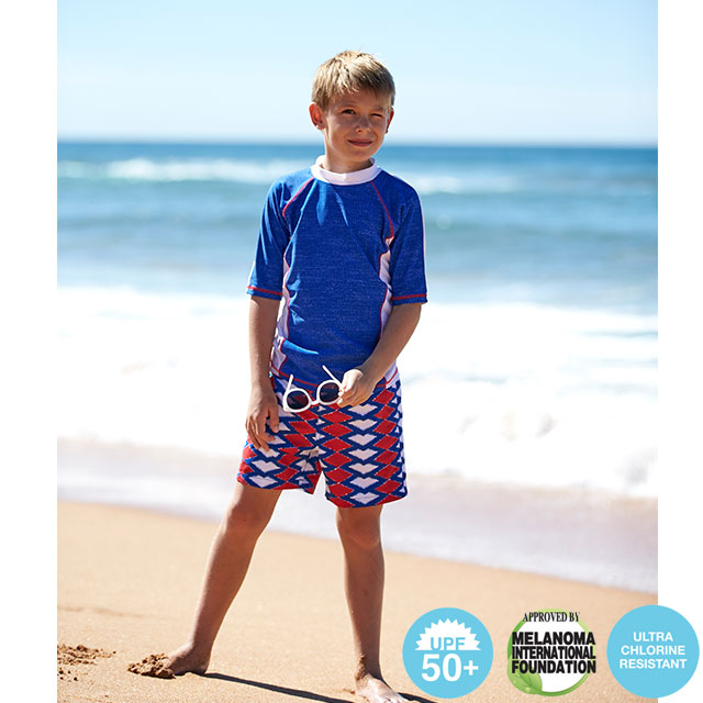 澳洲鴨嘴獸兒童泳衣 防曬短袖上衣+海灘褲套組 熱帶系列 男童