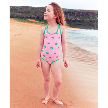 澳洲鴨嘴獸兒童泳衣 一件式 小女4-8歲 粉紅佛朗明哥