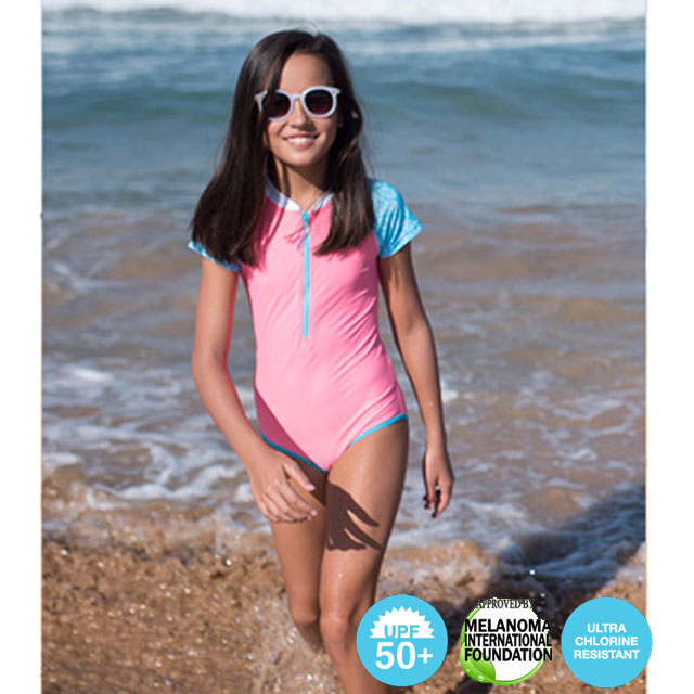 澳洲鴨嘴獸兒童泳衣 一件式泳衣 Xtra life 萊卡 抗UV UPF 50+ 菱型藍系列 4-8歲