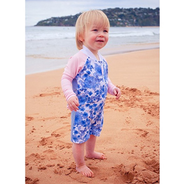 澳洲鴨嘴獸兒童泳衣 長袖一件式泳衣 小女2-8歲 葡萄花