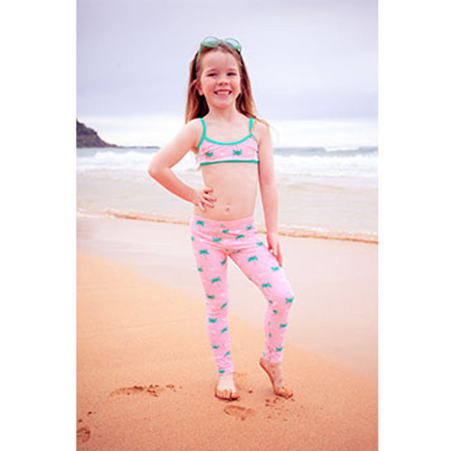 澳洲鴨嘴獸兒童泳衣 三件式泳衣(二件式+長褲)套組 粉紅佛朗明哥系列 (小女2-8歲)