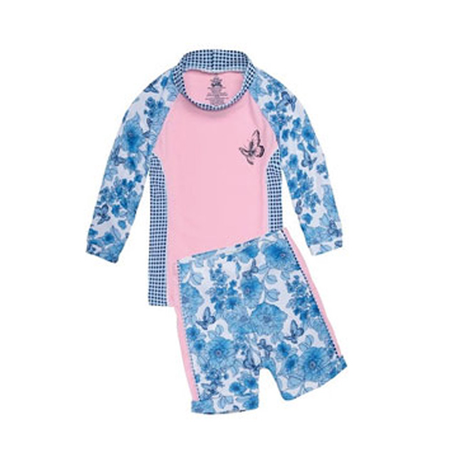 澳洲鴨嘴獸兒童泳衣 寶寶二件式泳衣 長袖防曬上衣+萊卡馬褲套組 寶寶1-2歲 葡萄花系列