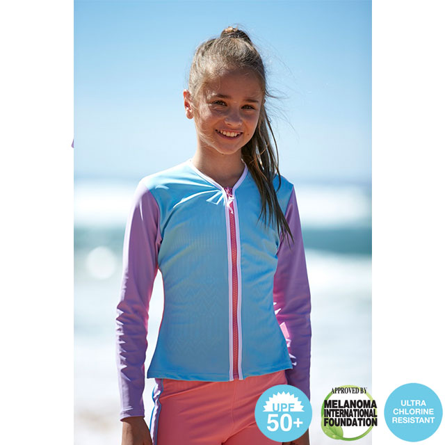 澳洲鴨嘴獸兒童泳衣 女童防曬長袖上衣夾克 雪酪系列(小女4-8歲)