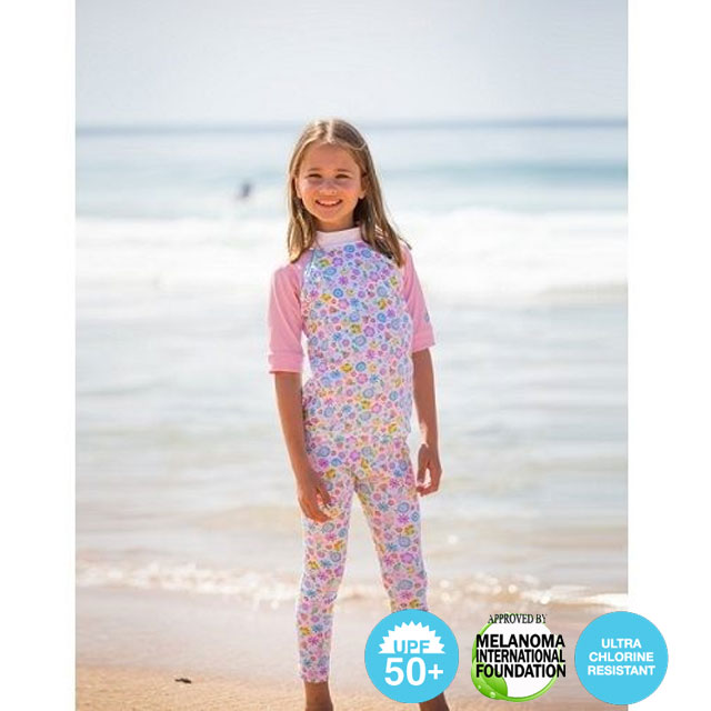 澳洲鴨嘴獸兒童泳衣 防曬短袖上衣+萊卡緊身褲套組 小女4-8歲 花朵系列