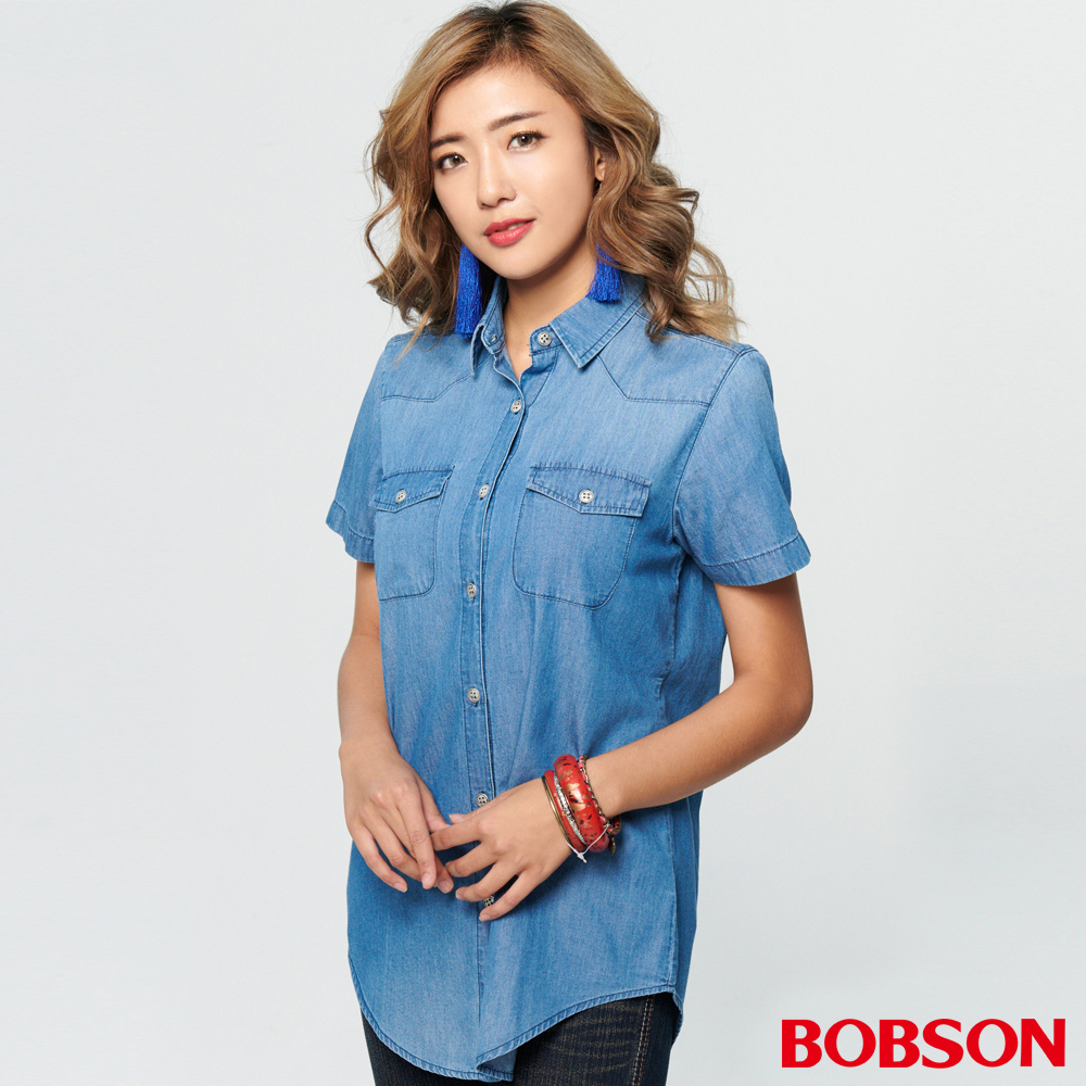BOBSON 女款印圖薄牛仔布襯衫(27123-53)