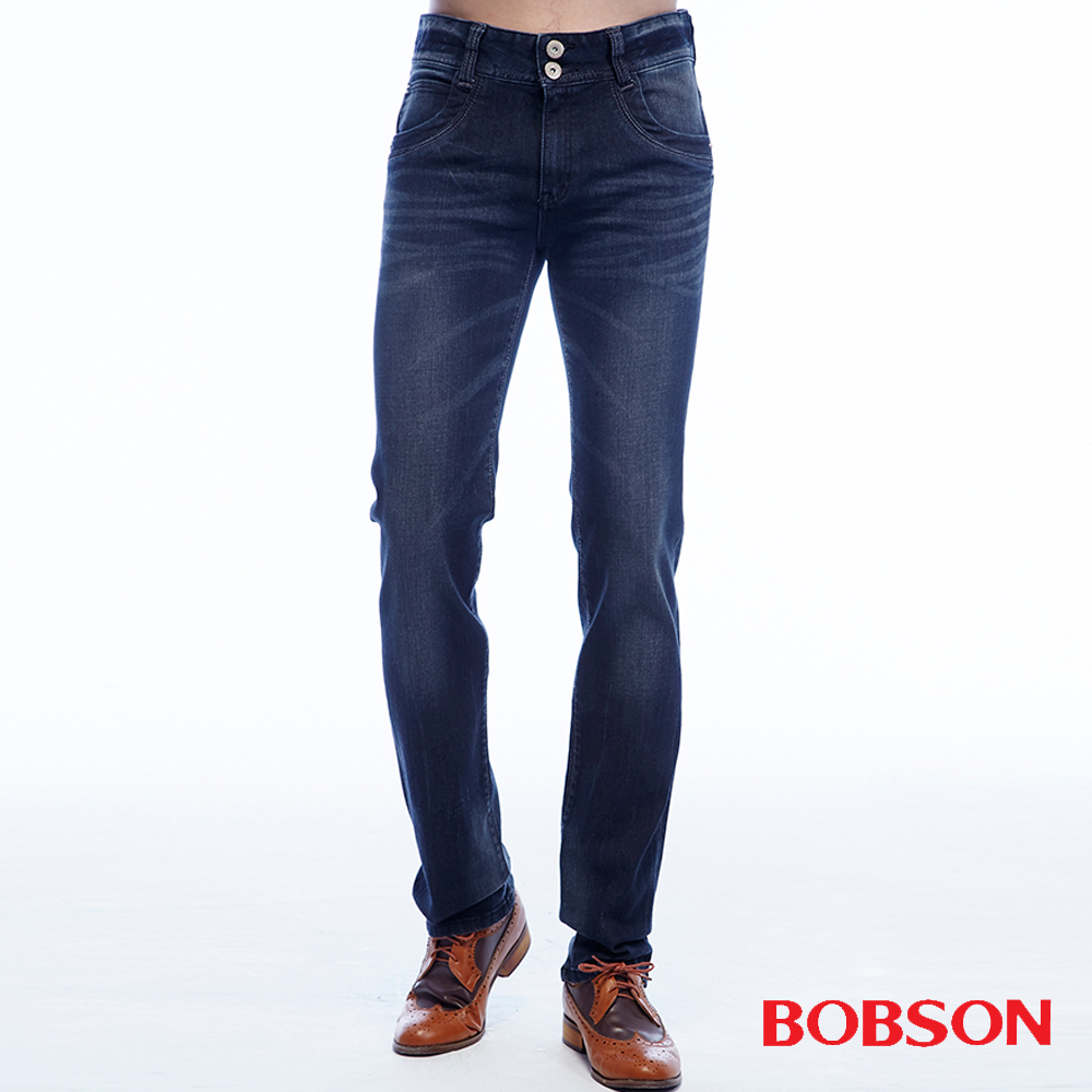 【BOBSON】男款低腰雙釦彈性直筒褲(1801-52)