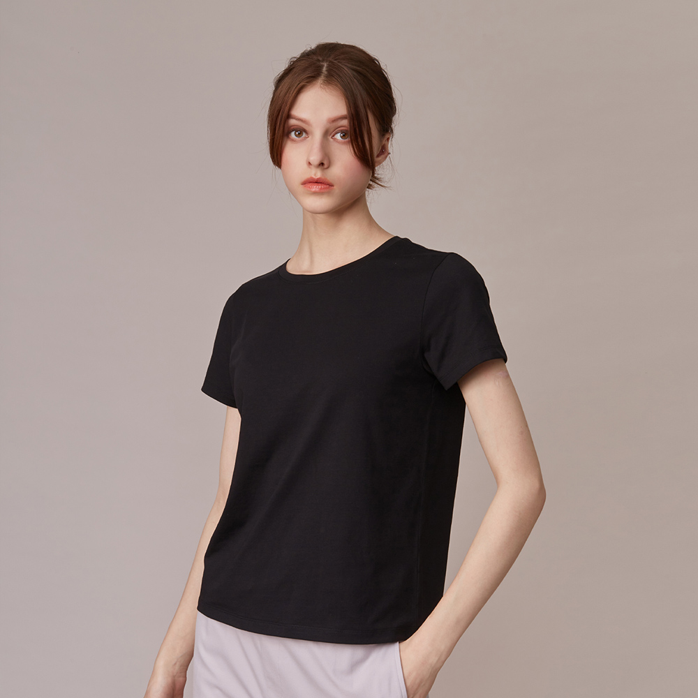 GIORDANO 女裝SORONA涼感素色T恤-09 標誌黑