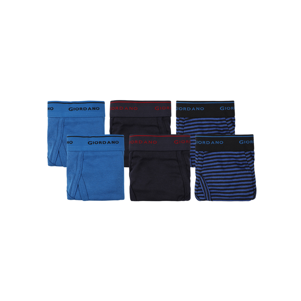 GIORDANO 男裝素色棉質三角內褲(六件裝)- 37 藍/黑