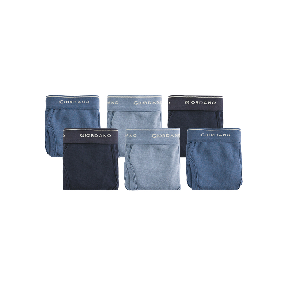 GIORDANO 男裝素色棉質三角內褲(六件裝)-70 淺藍/海軍藍