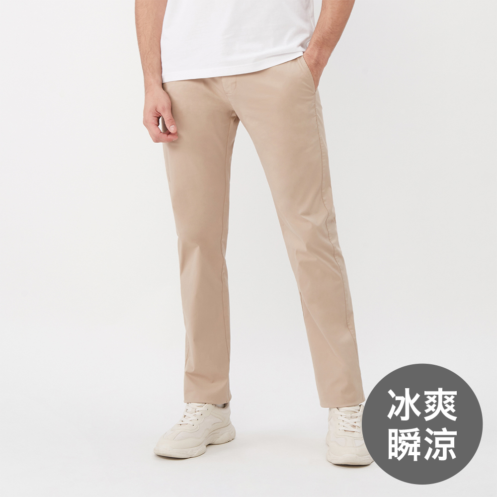 GIORDANO 男裝彈力修身冰冰褲-18 卡其色