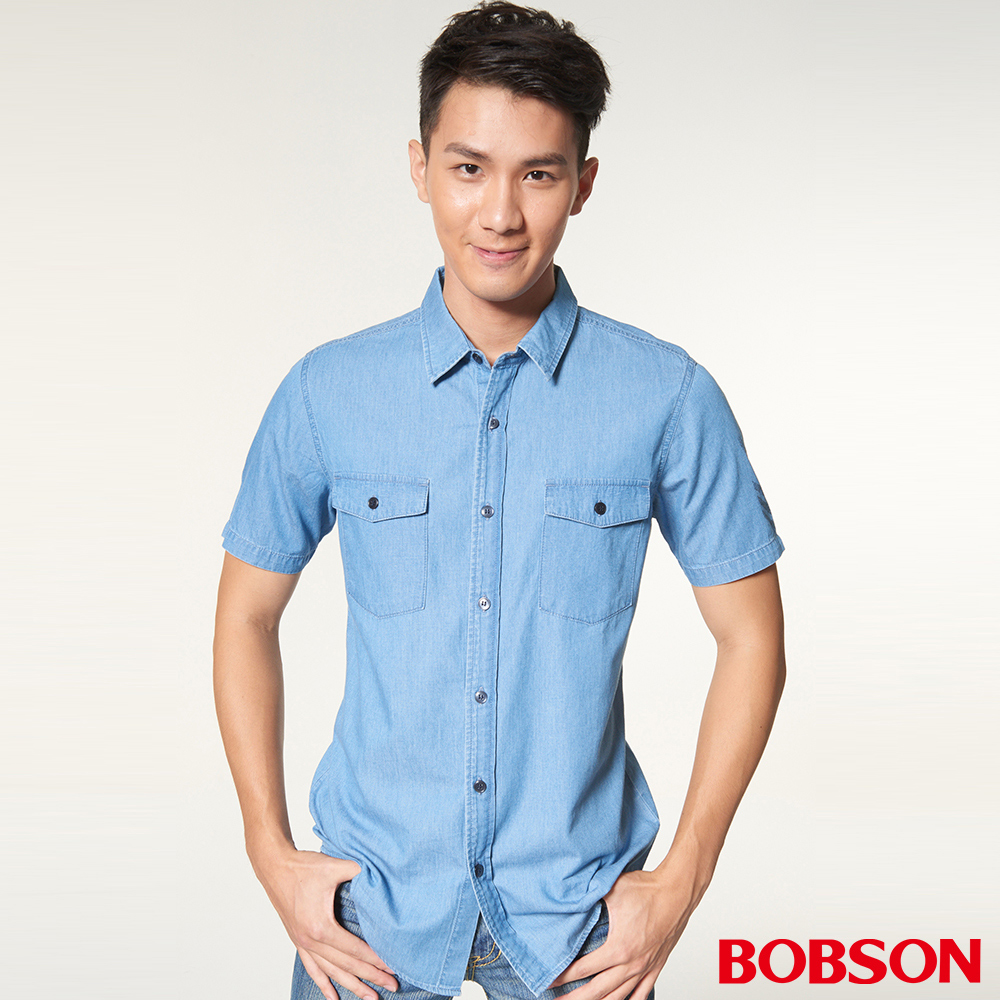 【BOBSON】男款短袖牛仔印圖襯衫(27001-58)