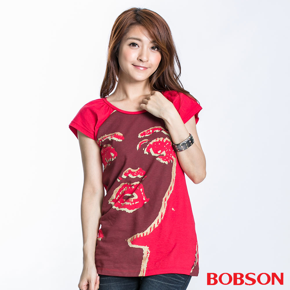 【BOBSON】女款短袖臉譜圖案T恤(22119-13)