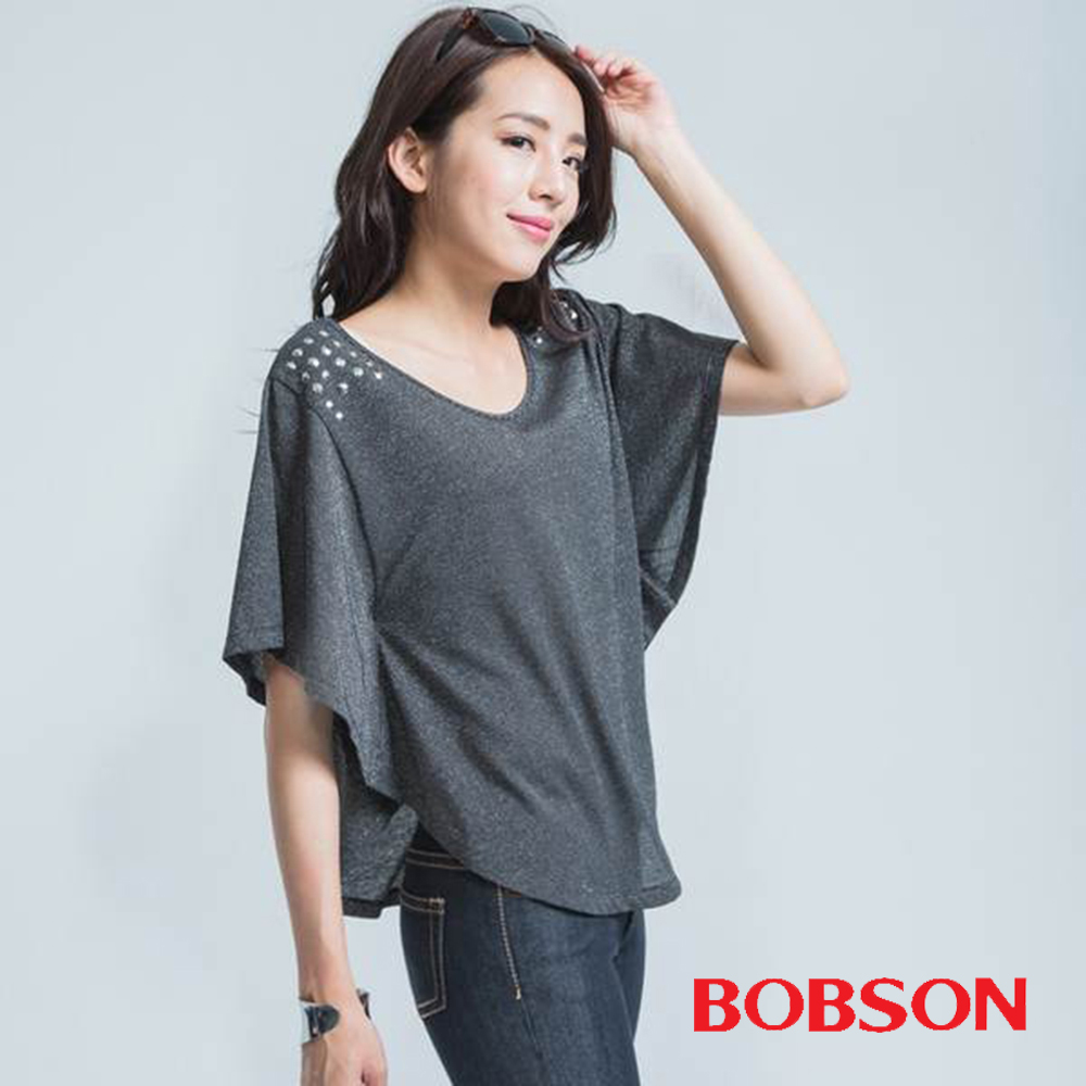 【BOBSON】女款短袖展袖寬版上衣(23095-88)