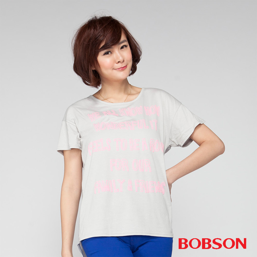 【BOBSON】女款短袖印圖寬版上衣(24084-82)