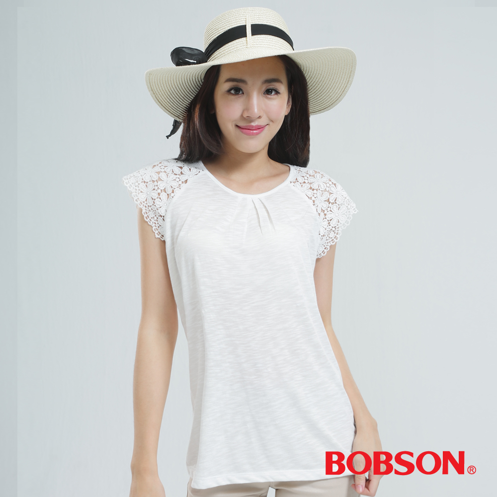 【BOBSON】女款短袖蕾絲袖上衣(25086-81)