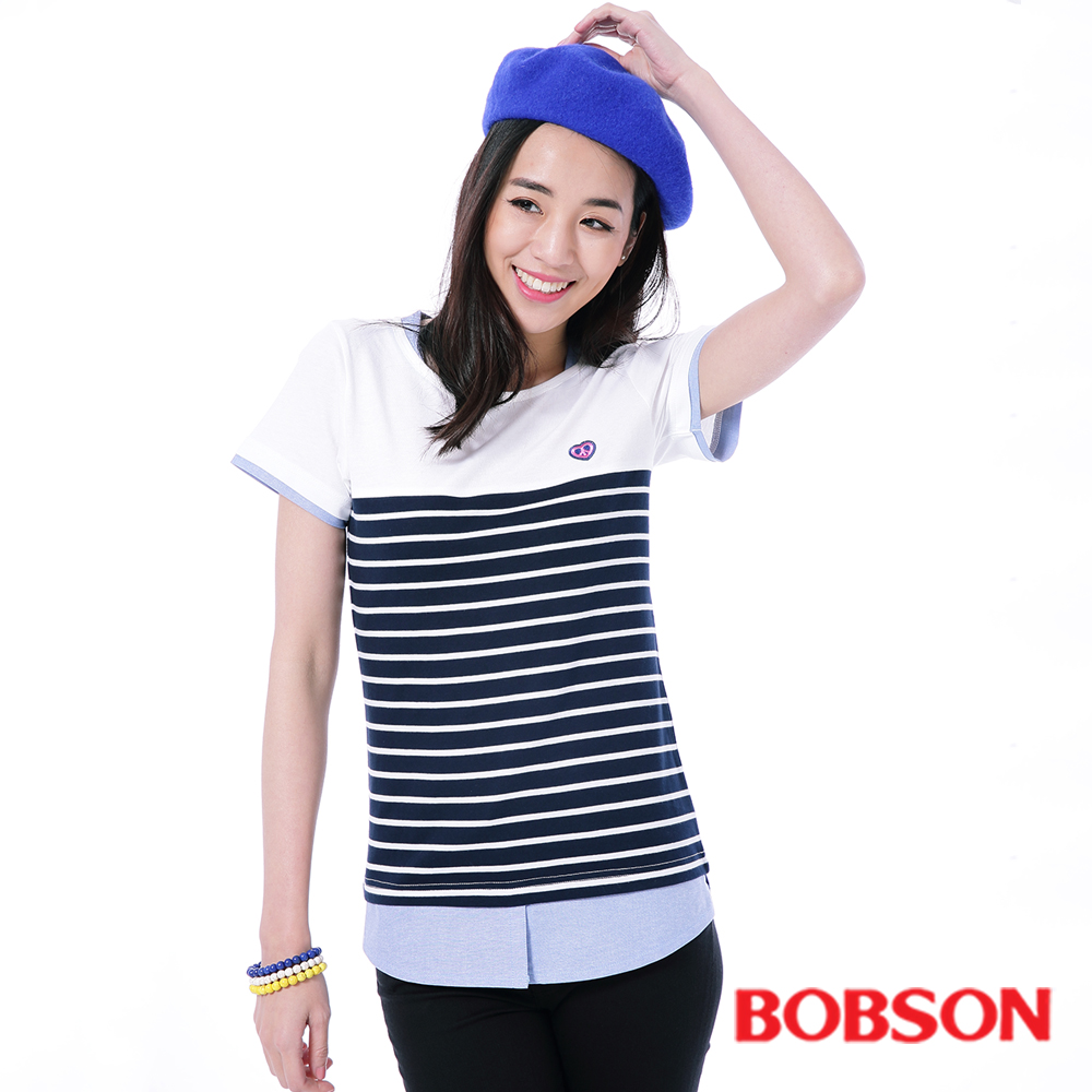 【BOBSON】女款短袖仿兩件式上衣(26103-53)