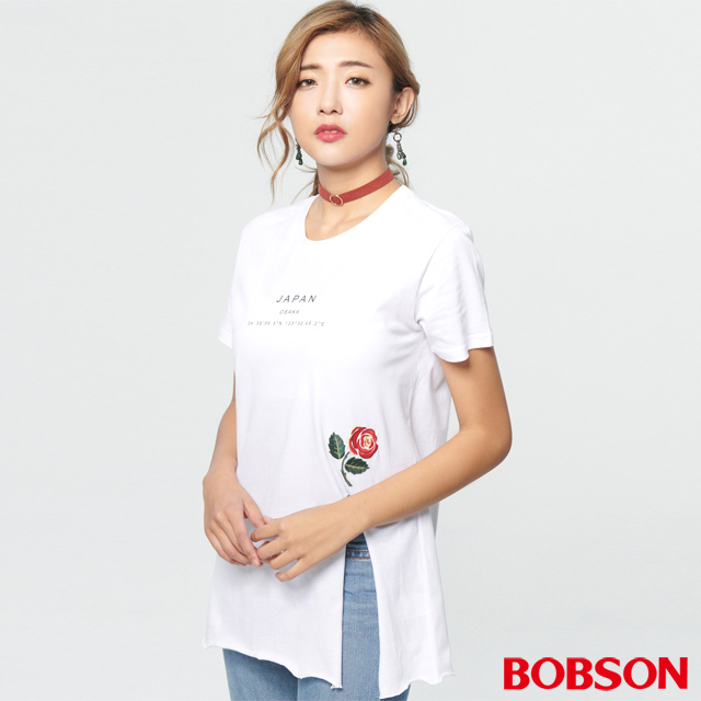 BOBSON 女款刺繡長版開衩上衣(28075-80)