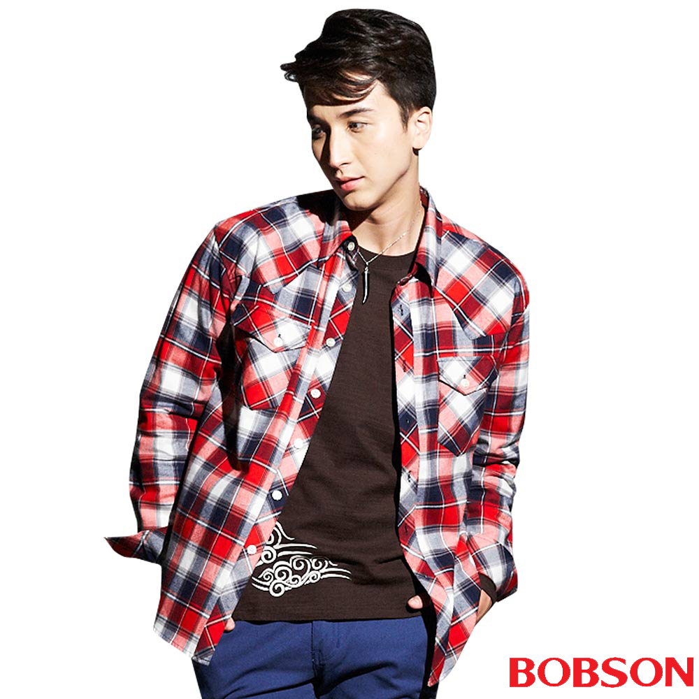【BOBSON】男款刷毛格子襯衫(33005-13)