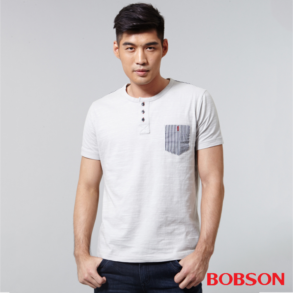 【BOBSON】男款短袖配條紋上衣(25018-83)