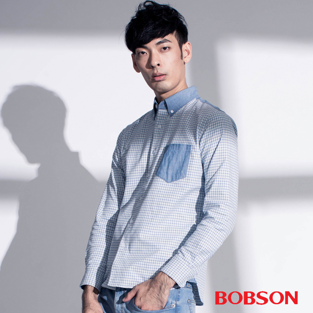 【BOBSON】男款格子配牛仔襯衫(35005-53)