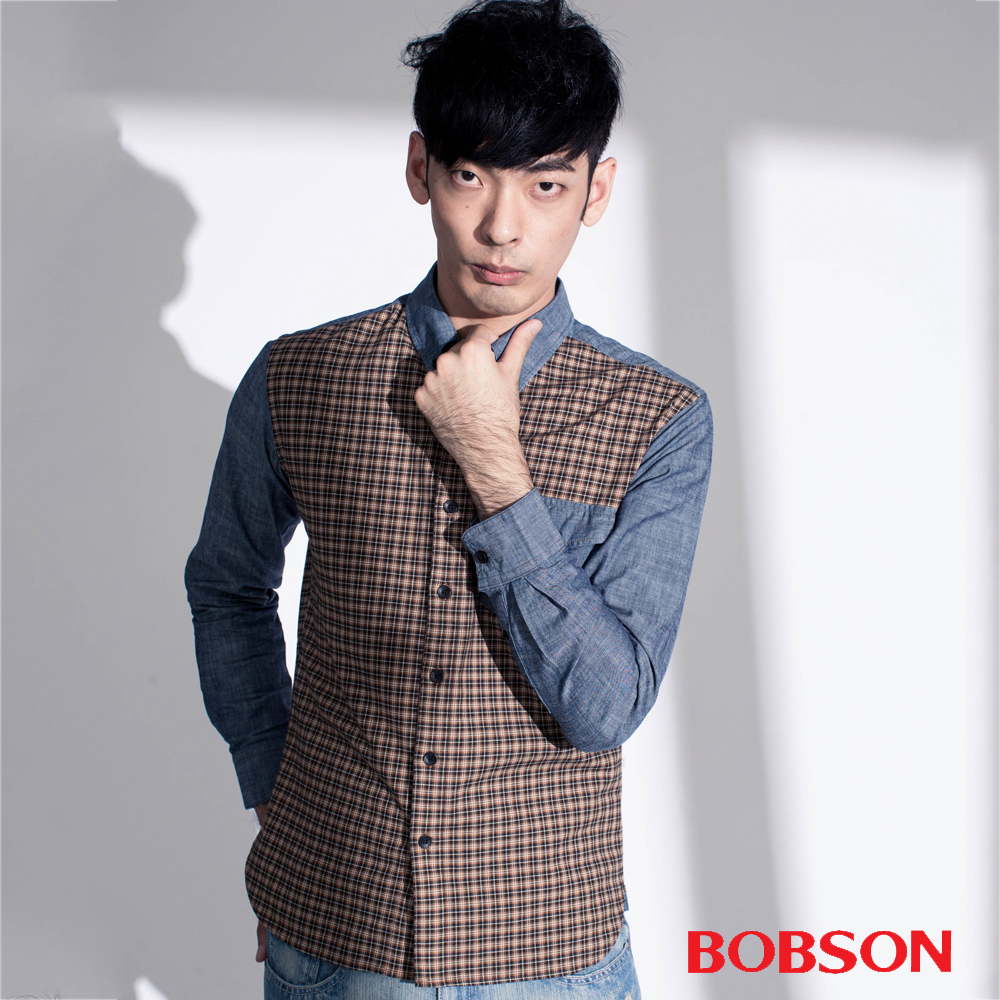 【BOBSON】男款格子配牛仔襯衫(35006-76)