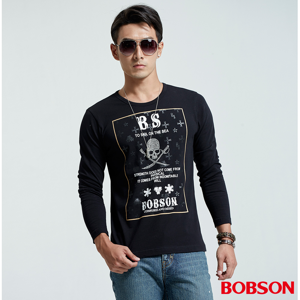 【BOBSON】男款圓領印圖上衣(35026-88)