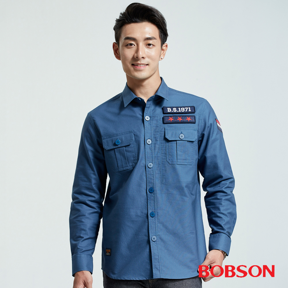 【BOBSON】男款軍風貼標襯衫(36005-53)