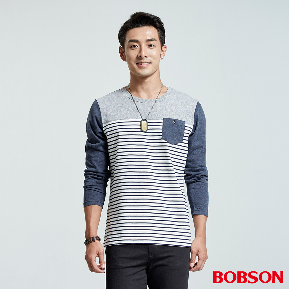 【BOBSON】男款拼接條紋上衣(36011-53)