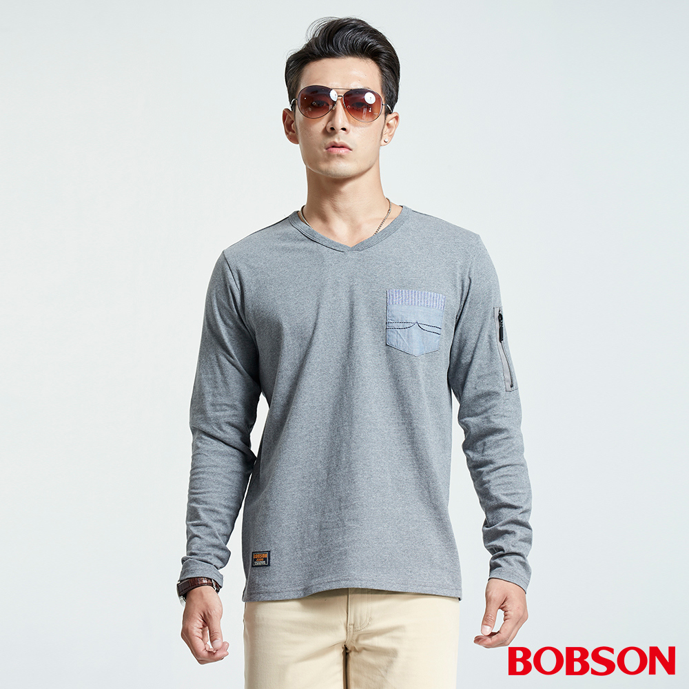 【BOBSON】男款貼口袋素面上衣(36015-83)