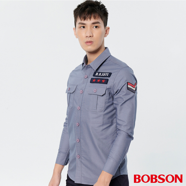 【BOBSON】男款軍風貼標襯衫(36005-87)