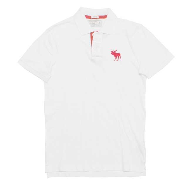 A&F 大麋鹿紅 Logo素色POLO衫 白色