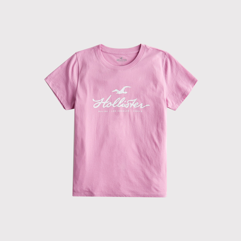 Hollister 海鷗 HCO 熱銷印刷文字海鷗圖案短袖T恤(女)-粉色