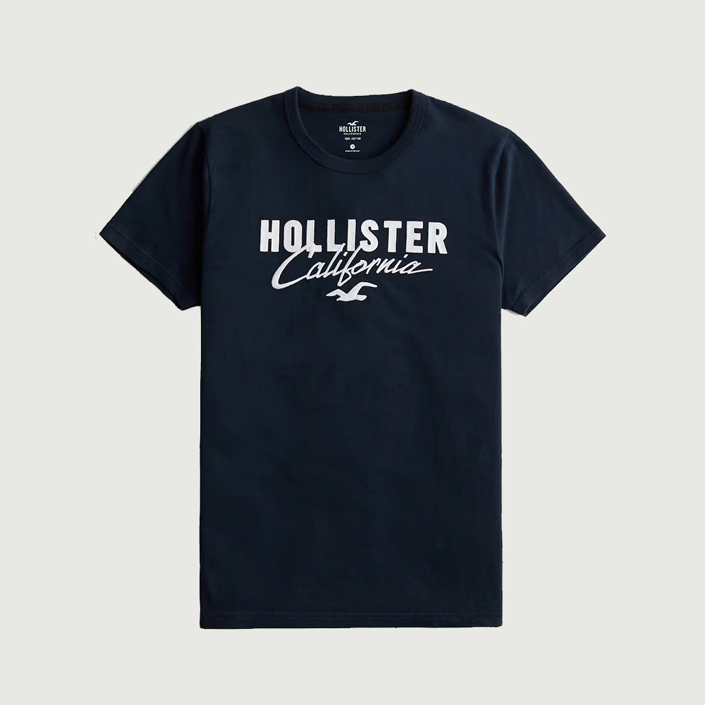 Hollister 海鷗 HCO 熱銷刺繡文字海鷗圖案短袖T恤-深藍色