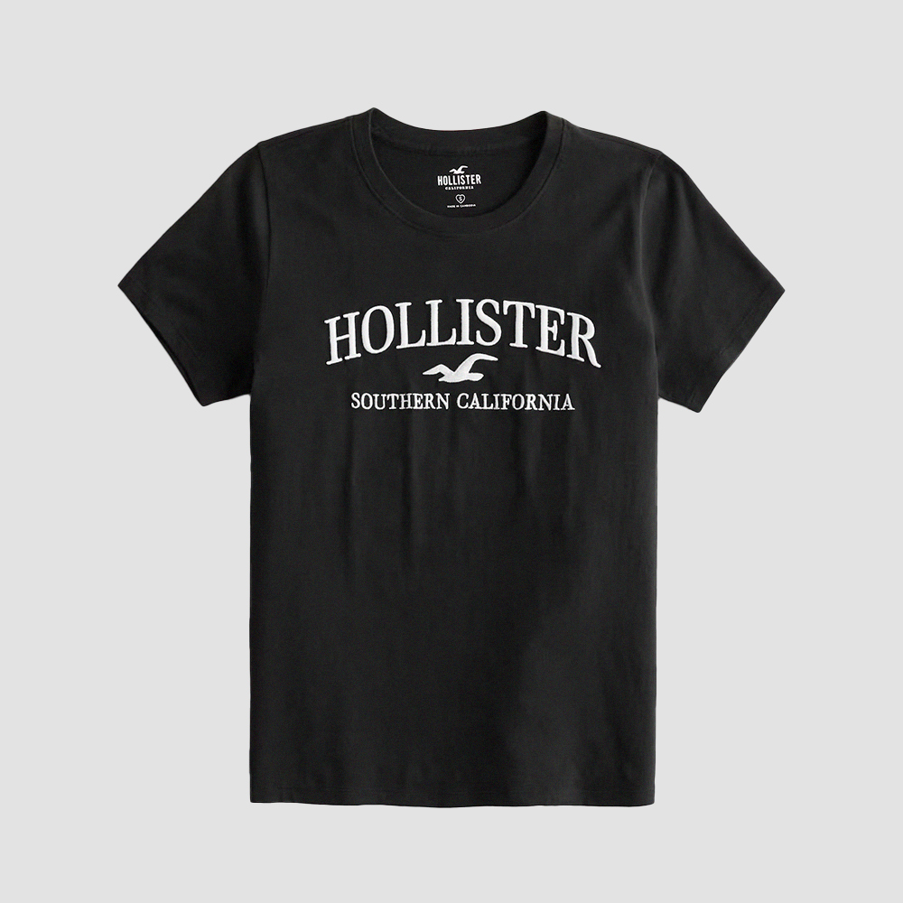 Hollister 海鷗 HCO 熱銷刺繡文字海鷗圖案短袖T恤(女)-黑色