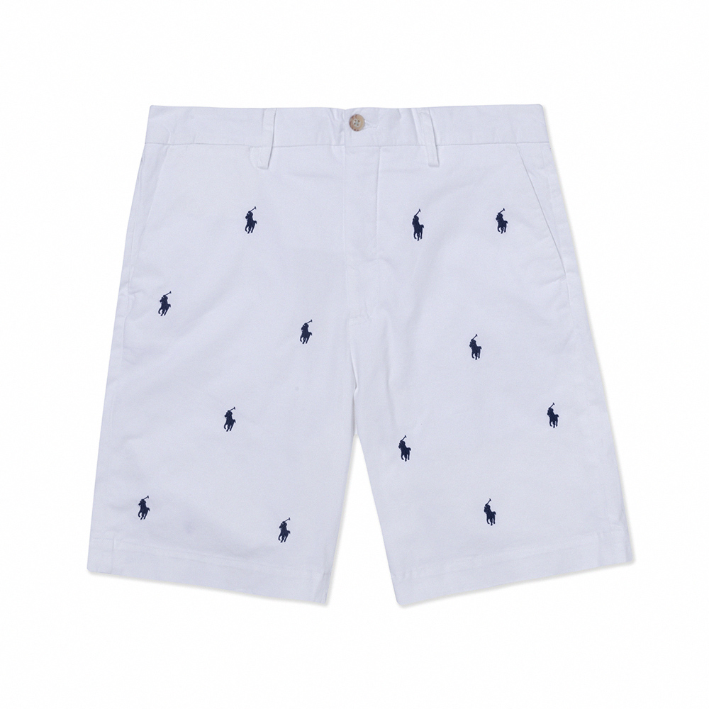 Polo Ralph Lauren RL 熱銷刺繡滿版小馬休閒短褲-白色
