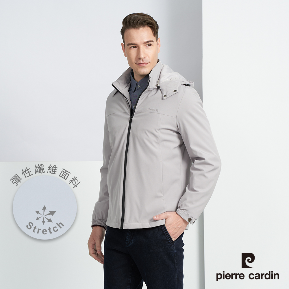 【pierre cardin 皮爾卡登】男款 都會休閒連帽保暖鋪棉外套-淺灰色(5225762-92)