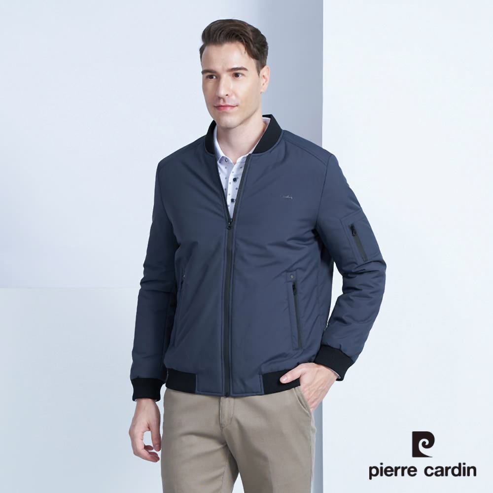 【pierre cardin 皮爾卡登】男款 經典球衣領保暖鋪棉飛行夾克外套-深灰色(5225766-96)